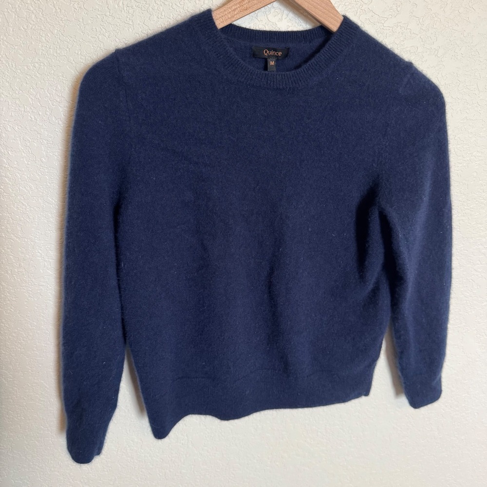 Quiet Luxury Minimalist Quince Cashmere Crewneck Sweater Medium Navy Blue